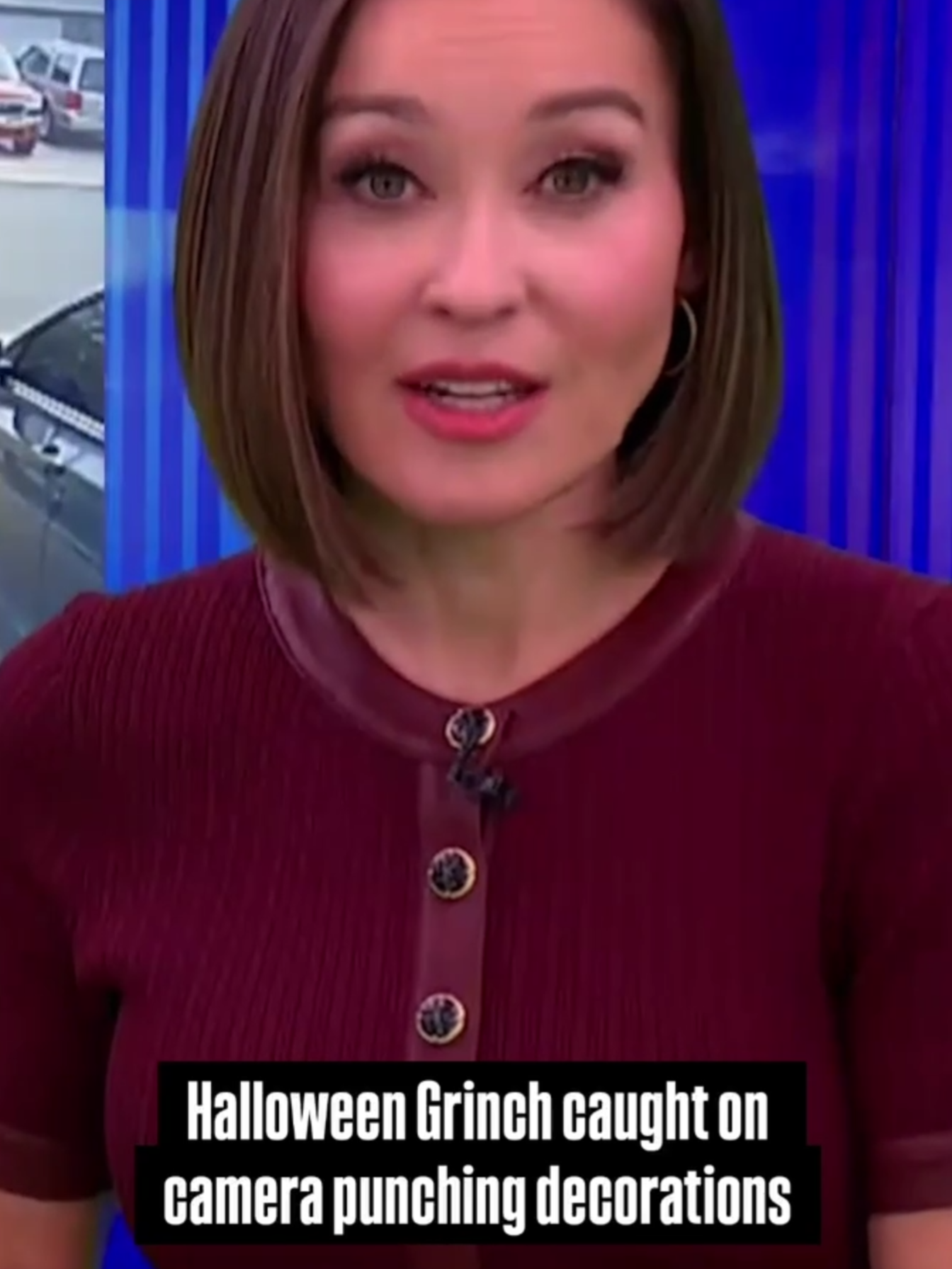 A jogger ran past a front yard display in Salinas, California, and punched one of the witch decorations. She ran off back to her jog, but she returned once again and punched out the other two witches. Could there be a misunderstanding? Video from a few days earlier appeared to show the same woman punching the decorations. Tonya Sampognaro put up the hand-made witches. #California #HalloweenDecorations