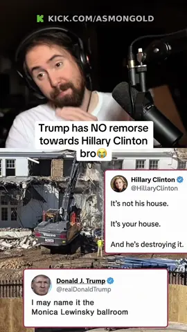 AsmonGold reacts to Trump’s X reply to Hillary Clinton post about his ballroom😭 #asmongold #trump #hillaryclinton 