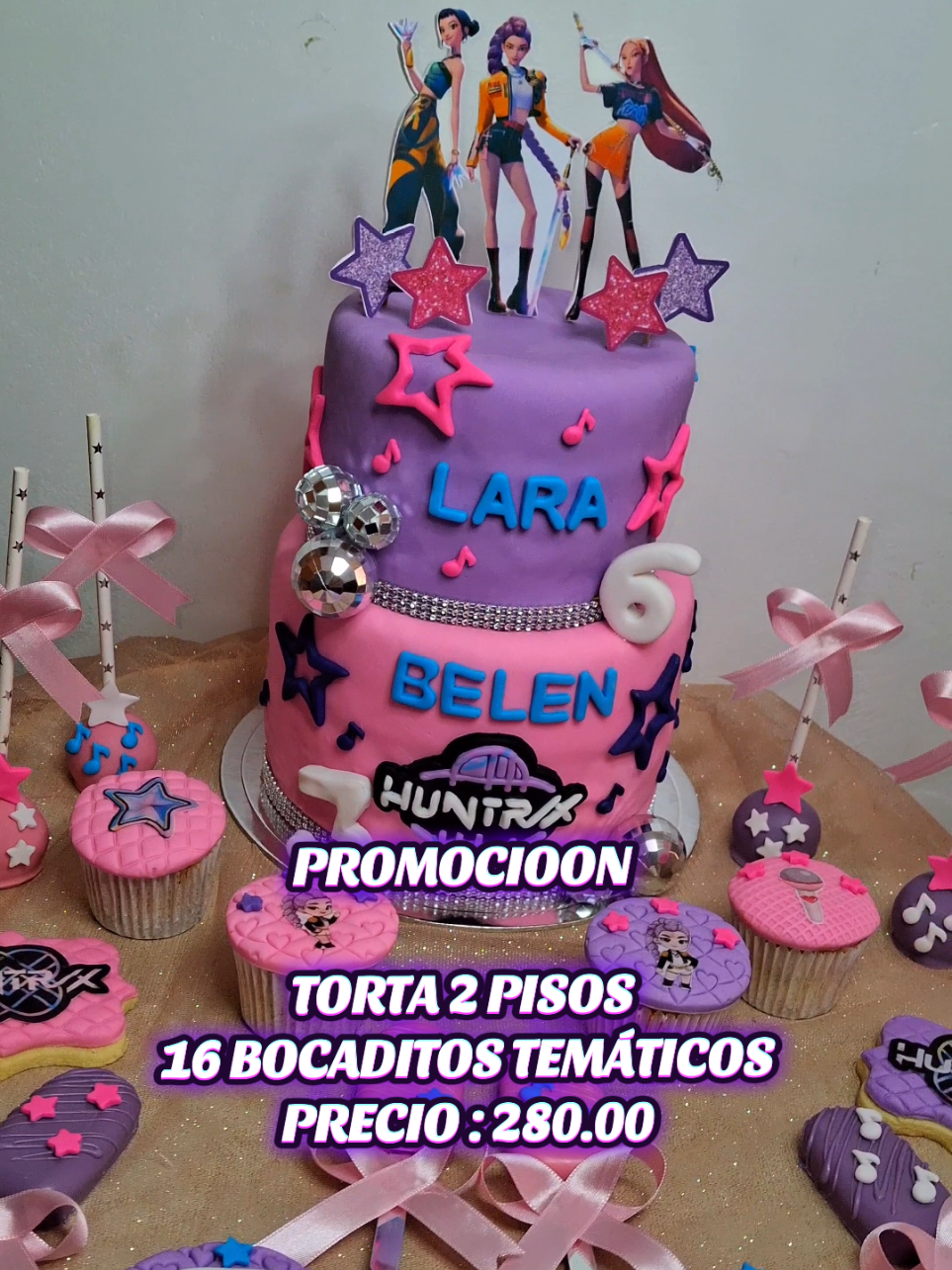 Torta y Bocaditos temáticos De las guerreras kpop💜🩷🥰 #guerreraskpop #viral #hunterxhunter #sodapop #rumi 