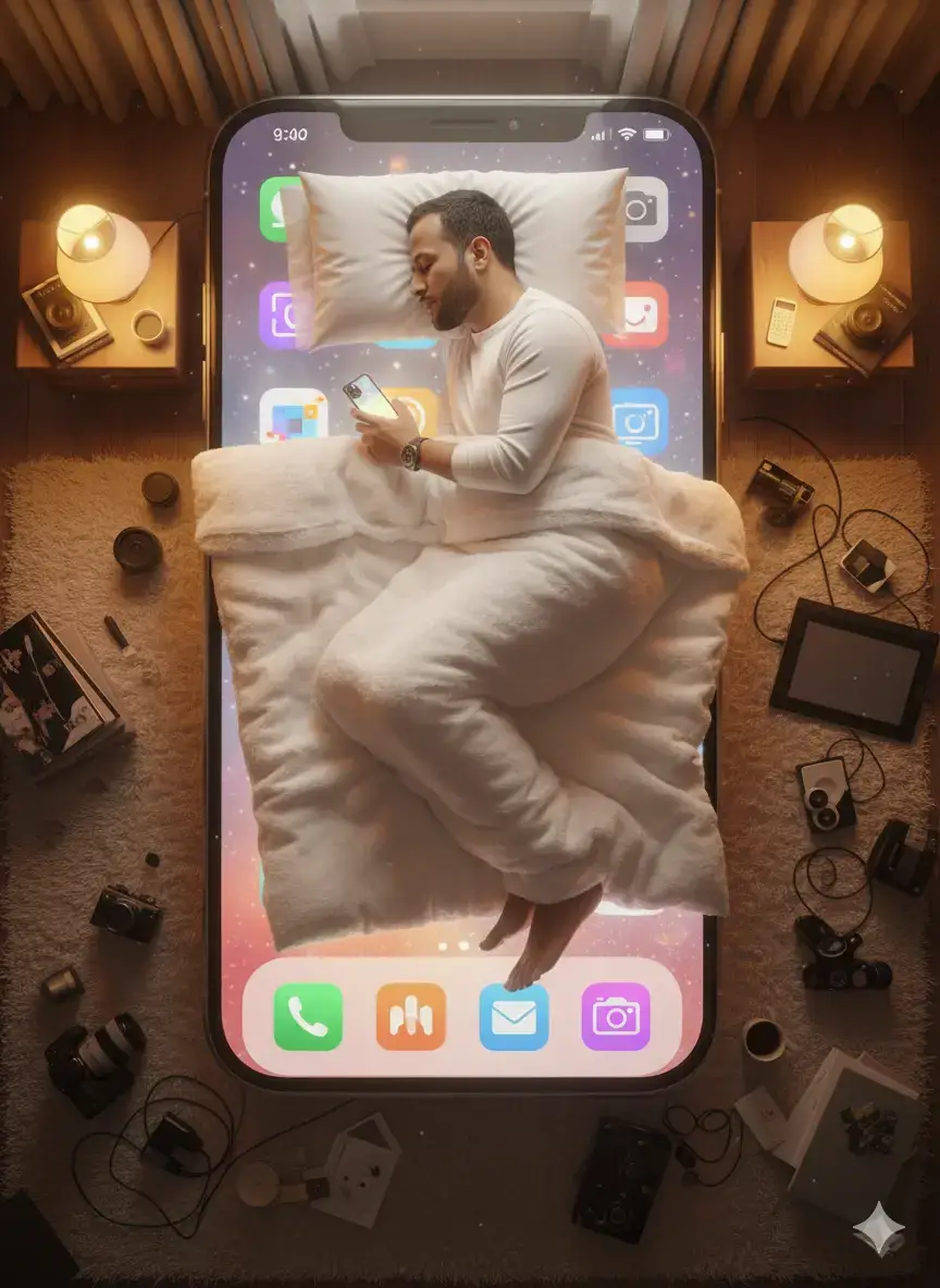 Nano Banana ကို သုံးပြီး စက္ကန့် ၃အတွင်း ဘယ်လို ဖန်တီးမလဲ 👇 Step 1: Open GoogleGemini  Step 2: Click on image Step 3: Upload your photo Step 4: Paste your prompt Step 5: Tweak the prompt👇 Create a hyper-realistic photo using the uploaded image as the main reference. Maintain the subject’s exact facial features and natural appearance without alteration. Depict him sleeping on a giant smartphone that serves as his bed, with the phone’s screen softly glowing and displaying large, colorful app icons as the mattress. He is curled up under a white blanket, holding a smaller phone in his hands. The bedroom environment should be cozy and cinematic, illuminated by warm bedside lamps, surrounded by scattered photo and video editing tools and personal items on the floor. Capture a high-detail, lifelike scene with realistic lighting, textures, and depth, symbolizing modern dependence on smartphones.@riz>> @deee. @Runnnn 