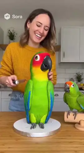 A woman cutting a Parrot cake. #usacomedy #usatiktok #FunnyParrot #foryoupage #usa🇺🇸 