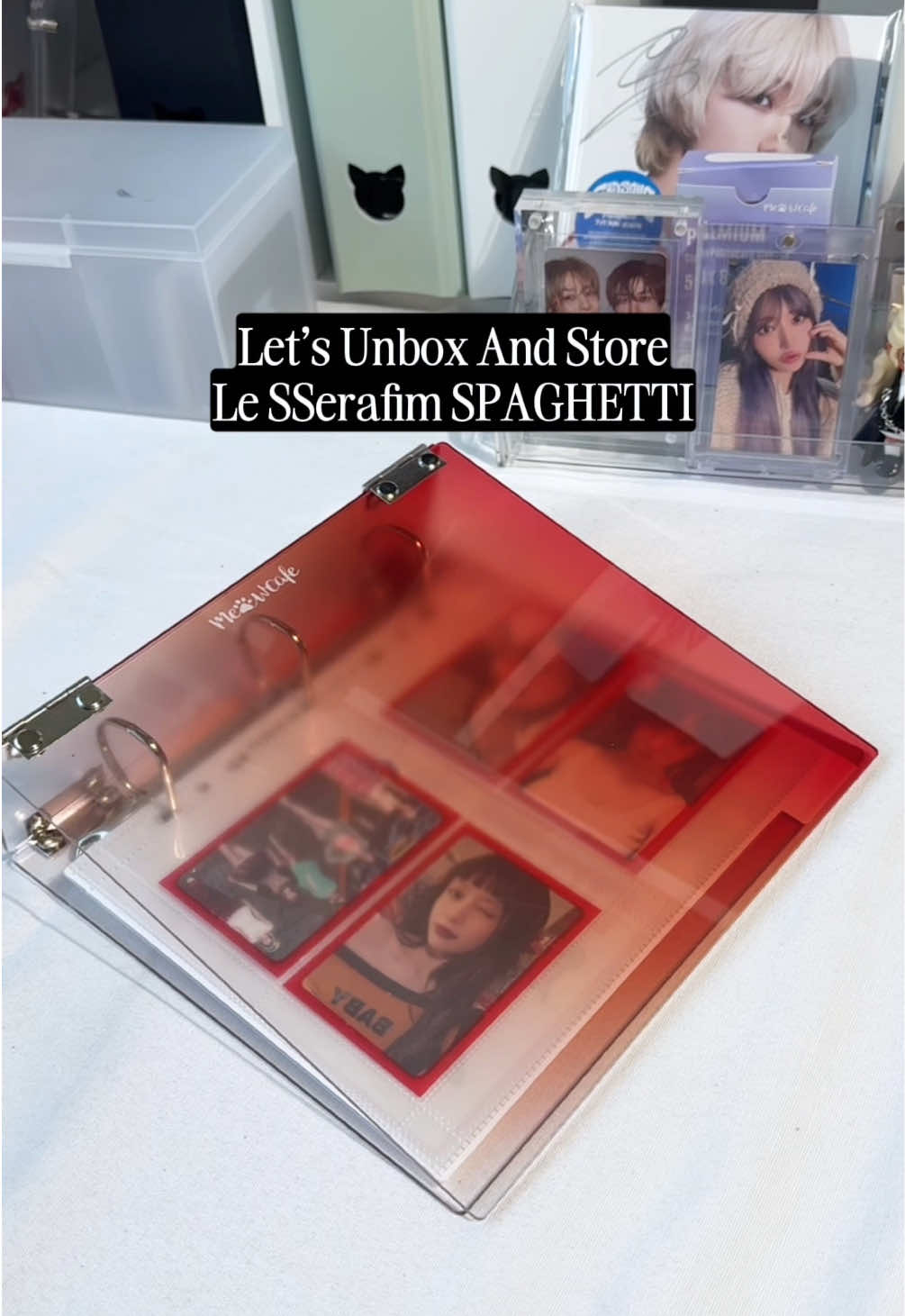 Unboxing and Storing Le Sserafim Spaghetti! I love how perfectly our Red A5 Wide Acrylic binder matches this comeback. And Pairing with our Red Frame sleeves is great to show off the fun designs on the back of the cards! Supplies Used: a5 red acrylic binder A5 Wide 4 Pocket Slim Page A5 Wide 1 Pocket Page A5 Wide 2 Pocket Postcard Page 61x91mm Red Frame Sleeves Binder supplies shown available now! #kpop #kpopbinder #lesserafim #kpopcollection #photocardcollection 
