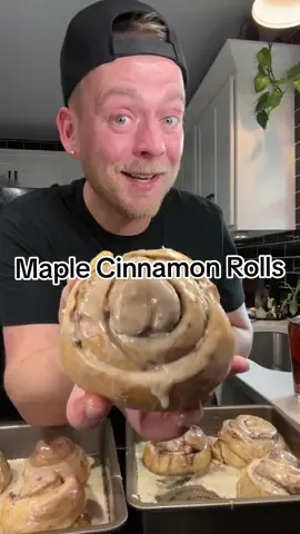 Is there anything better than Homemade Maple Glazed Cinnamon Rolls 😁 #homemade #cinnamonrolls #maple # #baking  Full Recipe 👇 Tag someone who loves warm cinnamon rolls..  Maple Cinnamon Rolls  Dough:  1 C. Milk (warmed to 110°F)  1 TBS. Instant Yeast  2 TBS. Sugar  3 TBS. Butter (melted)  1 Egg 1 tsp. Vanilla  3 C. AP Flour 1 tsp. Salt  Filling:  4 TBS. Butter (softened)  1/2 C. Brown Sugar  1 TBS. Cinnamon  Maple Glaze:  1 C. Powdered Sugar  1/4 C. Maple Syrup  1 tsp. Vanilla  2 TBS. Heavy Cream (or milk) In a large bowl whisk together warm milk, instant yeast, and sugar. Let it sit for 5 minutes to activate.  Add melted butter, egg, and vanilla; whisk til combined.  Mix in the flour and salt until the dough forms and isn’t sticky (if sticky after mixing in flour add a few tablespoons more of flour). Knead the dough for a few minutes. Dough should be smooth and tacky but not sticky.  Cover the dough and let it rise for 15 minutes.  After 15 minutes the dough should be doubled in size. Turn the dough out onto a lightly floured surface and roll it out into a large rectangle (about 15in x 12in x 1in).  Spread butter on dough. Evenly sprinkle cinnamon/sugar over dough.  Cut into 8 strips or roll into log and slice. Slightly twist dough strips then roll strips into a roll. Place in a lightly greased pan.  Cover rolls and let rise for 20-25 mins.  Bake at 375°F for 18-20 minutes.  Make glaze by mixing together the sugar, maple syrup, vanilla, and cream till smooth.  Top the warm rolls with the maple glaze.  Let cool slightly or enjoy the maple glazed cinnamon rolls right away.  Store in airtight container. 