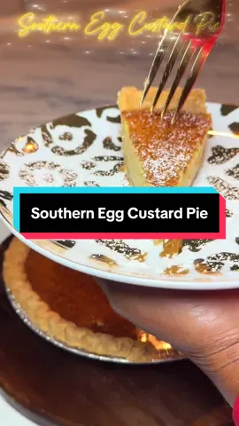 Egg Custard Pie,YES!  Because you can take the girl out of the South, but you can’t take the South out of the girl. Wherever I go, I’m going to keep my Southern roots alive and with that, let’s make this pie. Here’s how I made it:⬇️ Ingredients: • 1 (9-inch) deep-dish pie crust  • 4 large eggs • 1 cup sugar • 1 tablespoon all-purpose flour (mix this with the sugar) • 1 cup whole milk • ½ cup evaporated milk • 2 tablespoons salted butter • 1–1½ teaspoons vanilla extract • Ground nutmeg Step 1: In a small saucepan, warm your milk, evaporated milk, and melted butter over medium-low heat. Warm just until the butter melts. Do not let it boil. Step 2: Prick and parbake your deep-dish crust on 350°F for 8–10 minutes, just until lightly set. Step 3: In a large bowl, whisk the eggs. In a separate small bowl, combine the sugar and flour, then whisk that into the eggs until smooth. Add vanilla and a light sprinkle of nutmeg, whisking until pale and well combined. Step 4: Slowly pour the warm milk mixture into the egg mixture while whisking constantly to temper it. Whisk until everything is smooth and fully combined. Step 5: Pour the custard into your par-baked crust, sprinkle nutmeg evenly across the top, and bake on 350°F for 45–55 minutes, or until the center has a gentle jiggle. *Each oven varies.  Step 6: Cool completely before slicing. The pie will continue to firm up as it cools. *I like to refrigerate mine for a few hours before serving. Dust lightly with powdered sugar, slice, serve and enjoy! #EggCustard #Pie #creatorsearchinsights #southern #comfortfood 