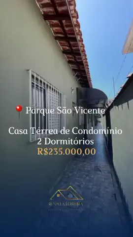 📍 Parque São Vicente Casa térrea de condomínio, com quintal privativo. Condomínio fica localizado próximo a  Rua Frei Gaspar, Mercado Rede Krill, Escola Técnica Circuito, Escola Fortec, Banco Caixa Econômica Federal 📐 50 m² ✅ 2 Dormitórios ✅ Sala  ✅️ Cozinha espaçosa ✅ Área de serviço ✅ Banheiro social ✅ Vaga de garagem 🏷️ R$ 235.000,00 📄 Condomínio R$50,00 📃 IPTU - R$ 120,00 📑 Documentação ok para financiamento habitacional Creci - 291707 Informações e atendimento: 📲(11) 98417-2704 | 📲(13) 98117-7132