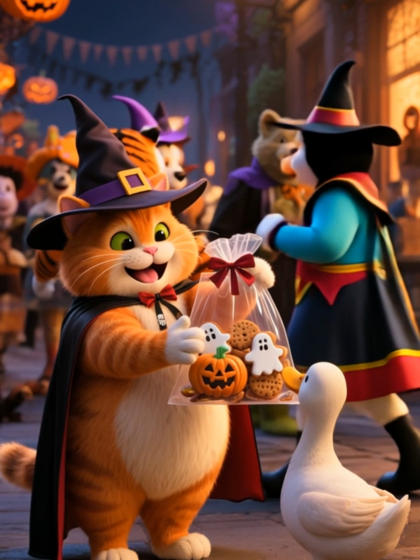 The orange cat enjoys Halloween #cutecat #cartoon #funnyvideos #aiart #usa 
