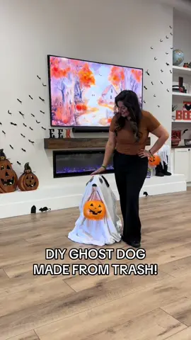 Need a last minute Halloween decor idea? I got you! Try my DIY Ghost Dog. All you need an a milk jug, a sheet and some Amazon boxes! Spooky cute in a pinch. #halloweedecor #diyhalloween #ghostdecor 