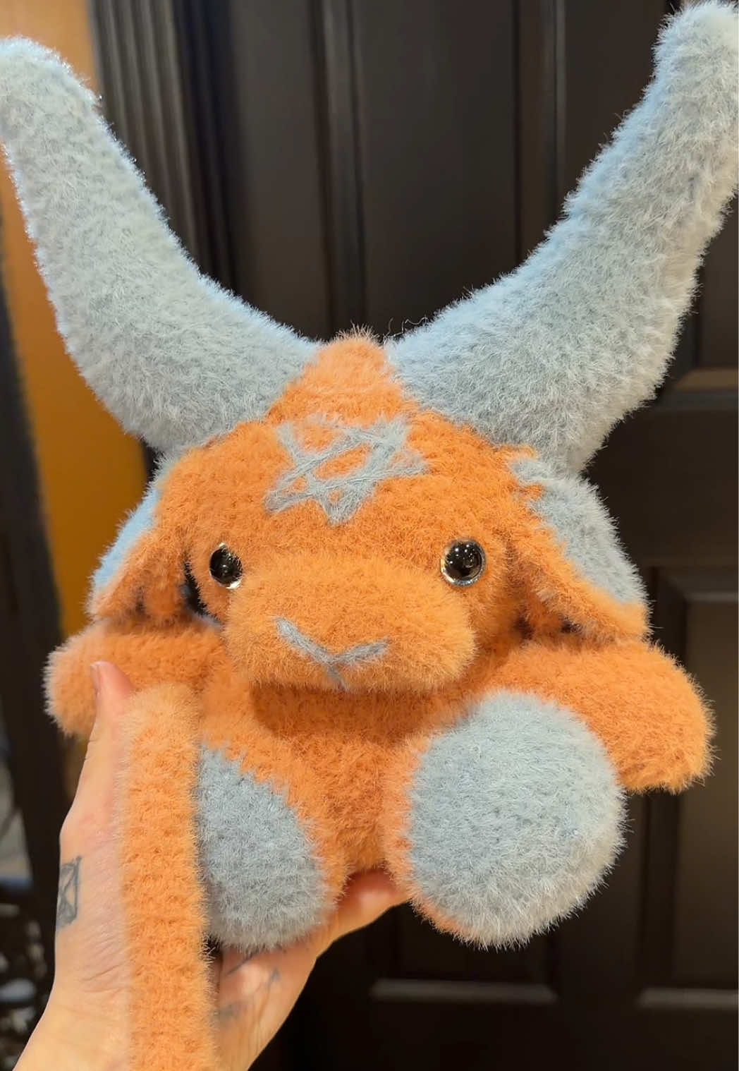 I made this crochet baphomet, thanks for looking at him 🧡💙 - - #fyp #crochet #halloween #baphomet