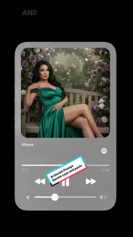 Gemini Ai photo prompt: Using this picture Create an ultra-realistic fashion portrait of a bronzed woman with long black wavy hair, surrounded by purple and white roses hanging around her. She wears a silk emerald green gown, with an off-shoulder neckline and slit skirt. She sits slightly sideways on a wooden bench, one hand resting on her knee, gazing calmly at the camera. Style: luxury garden editorial, cinematic realism, glossy fabric details, soft focus. Do not change my face. #ai #aiprompt #gemini #geminiprompt #photography 