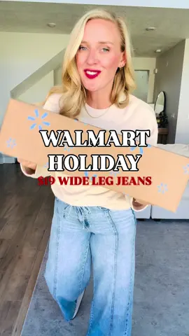 ✨Click the link in my bio to shop!✨ These $19 Walmart wide-leg jeans have the cutest dainty rhinestone detail—just the right amount of sparkle for the holidays! I’m in a medium, cardigans are small. #WalmartFashion #HolidayStyle #FestiveFinds #AffordableStyle #WalmartFinds 
