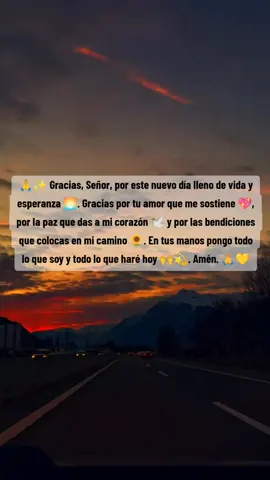 🙏✨ Gracias, Señor, por este nuevo día lleno de vida y esperanza 🌅. Gracias por tu amor que me sostiene 💖, por la paz que das a mi corazón 🕊️ y por las bendiciones que colocas en mi camino 🌻. En tus manos pongo todo lo que soy y todo lo que haré hoy 🙌💫. Amén. 🙏💛 #rudyfloresm #mensajescristianos #oracionespoderosas #oraciondelanoche #buenasnoches 