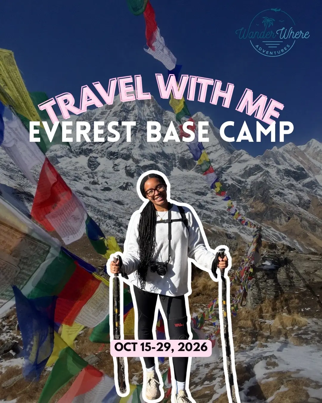 I can’t believe I’m actually saying this… but I’m TREKKING to EVEREST BASE CAMP in October 2026 😭🏔 and I’m bringing you guys along with me!!! two weeks hiking through the Himalayas, crossing suspension bridges, passing tiny Sherpa villages, and watching sunrise over Mount. Freaking. Everest. 🥹 (Nope, not climbing to the top…I like my toes too much lolllll) Here’s the details ⬇️ 📆 October 15–29, 2026 👣 15 days of adventure through the Himalayas 🏔 Reach Everest Base Camp (17,600 ft) & sunrise at Kala Patthar 🕉 Visit ancient monasteries & stay in cozy teahouses 💪🏽 Push yourself!!!! 5–7 hrs hiking a day, high altitudes, unreal views 🌱 Give back. We’ll plant a tree in Nepal for every booking & do a mini trail cleanup 👉🏽 Swipe through to see what’s included + what this journey is all about!!!! It’s going to be HARD, but it’s going to be one of the most life changing things I’ve ever done. And the best part??? You can come with me 🤍 If you’ve ever dreamed about visiting Nepal or standing at the base of the tallest mountain in the world, this is your sign to make it happen 🇳🇵 ⏰ BOOKINGS OPEN: Nov 2nd at 12PM ET! Link in bio to join the pre sale list & read the full details!! spots will be limited & this one’s going to be once in a lifetime 🥹💌 Hosting with @Wander Where Adventures 🤍 #everestbasecamp #mounteverest #everest #blackgirlstraveltoo #nepal 