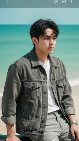 Gemini ai  Prompt.🔥 Create a photo from the original photo uploaded, a young man of average build with thick black hair in a natural style that is a little messy and sweaty with some of his sweaty hair stuck to his forehead is posing on the beach. Clothing and Appearance: * The man was wearing an oversized grey denim jacket with the sleeves rolled up to the elbows. * Inside, he wears a white t-shirt or shirt. * he also wore light grey jeans * On his wrist, he could see a silver watch, while on his other hand was a small silver bracelet. * Her hair was blown by the beach breeze Background and Pose: * The man bent slightly and leaned forward, leaning on the motorbike seat. * His expression looks serious, staring off into the distance to the right side of the frame. * In the background, there is bright and clear blue-green sea water, as well as a sandy beach or land area * The sunlight appears bright, highlighting the subject and providing a strong contrast between the subject and the background. Overall, this photo has a casual, edgy, and slightly vintage feel, with a bright, adventurous outdoor atmosphere. Note: details can be edited according to individual taste and style. #CapCut #gemini #fyp #ai #tiktokviral 