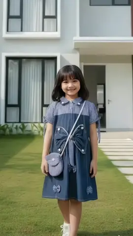 Midi Dress Jeans Lasrisha Anak Pita Bahan Jeans Mix Katun Salur Anak Perempuan Free Tas Kekinian #mididressanak #dressjeansanak #dressanak 