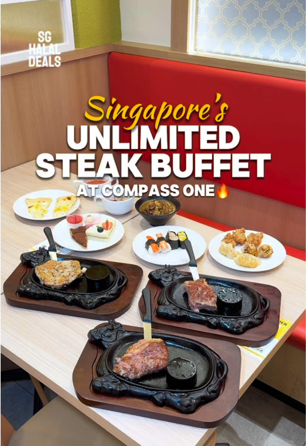 Are you looking for wallet-friendly steaks in the north east? Check out halal-certified Milan Shokudo serving unlimited beef & chicken steaks from $19.80 that comes with more than 20+ sides! Wait that’s not all - top up $5 for freeflow premium steaks and $1.90 for freeflow drinks!😍 Steak buffet includes unlimited: 🔥 Choice of Steak (Sirloin Beef Steak or Angus Beef Steak) 🔥 Chicken Steak 🔥 Assorted Pizza, Assorted Sushi, Meatball, Pasta, Simmering Clams, Takoyaki, Chicken Karaage, Chocolate & Matcha Fondue, Vanilla Soft Serve & Many More!  Buffet Pricing: 🏷️ Weekday Lunch $19.80++ 🏷️ Weekday Dinner $24.80++ 🏷️ Weekend Lunch & Dinner $24.80++ Milan Shokudo (MUIS Halal Certified) 📍 1 Sengkang Square, 02-39, CompassOne, Singapore 545078 ⏰ Opens from 11.30am - 10pm daily #sgfoodie #buffet #steaks #milanshokudo  #halalsg            