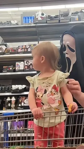 Halloween is coming…and my kid just met the mask of nightmares 😂😂😂 #halloweenprank #halloweenmask #funnykids #babyreaction #toddlerscared 