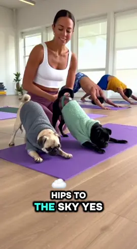 Yoga time! Aurora and Luna learn downward dog #yoga #pug 