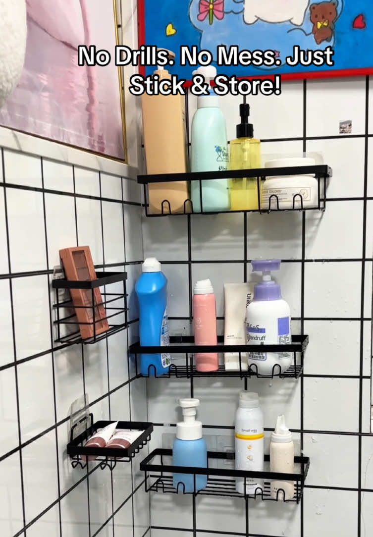 No Drills. No Mess. Just Stick & Store! Perfect for keeping your shampoo, soap and skincare neatly in place#TikTokMadeMeBuyIt #BlackFriday #HomeOrganisation #BathroomStorage #NoDrillDecor