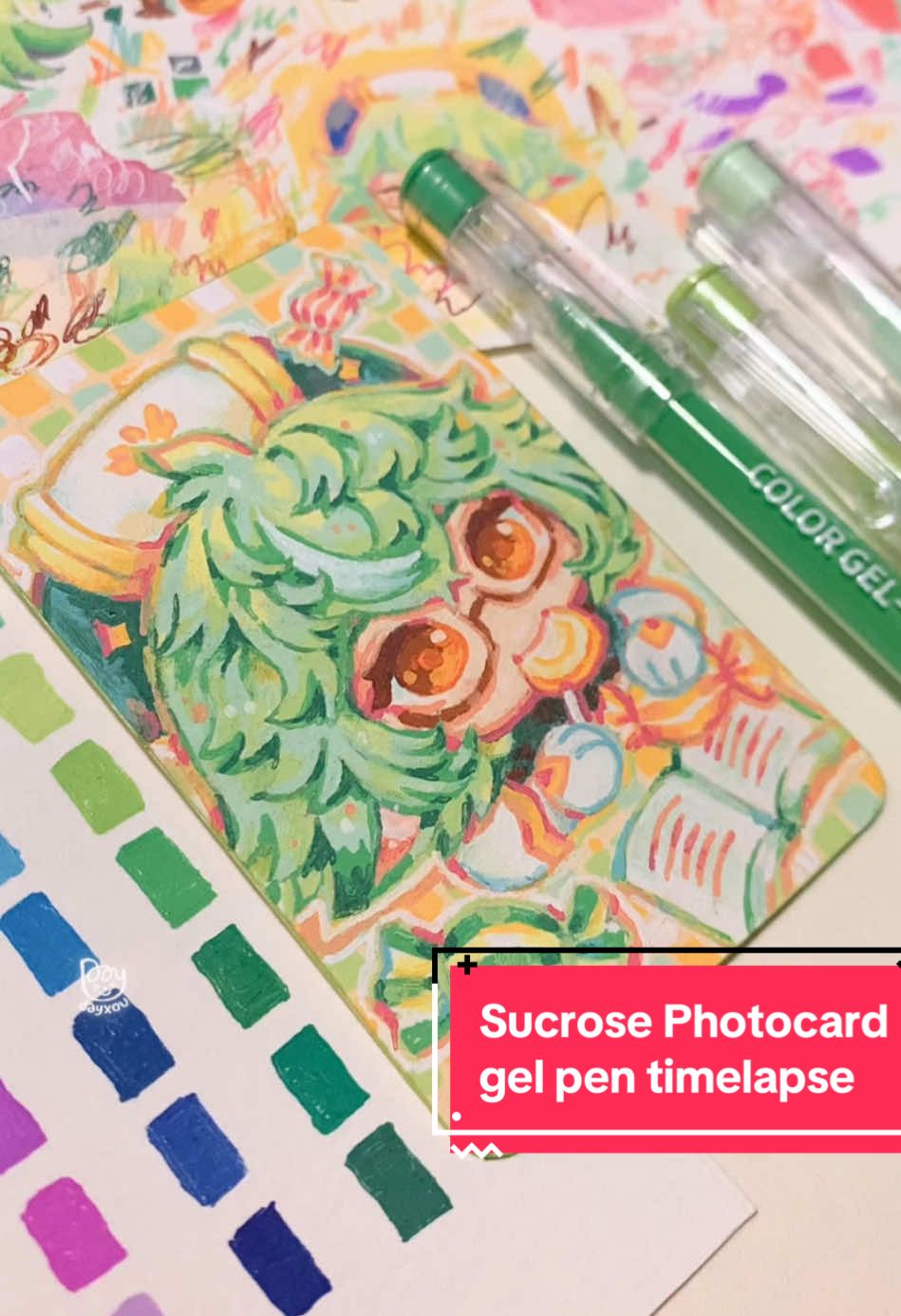 Sucrose photocard made with gel pens from @Languo Stationery @languo_artcollab ! ^^ 🍬🍭🍋‍🟩 This gel pen is perfect for both drawing and writing! :3 and i love the unique textured finish! It’s like dried acrylic paints but smaller :D also i guess it’ll be perfect for detailing too :o i might want to try it later~  #languo #languogelpen #sucrose #sucrosefanart #GenshinImpact