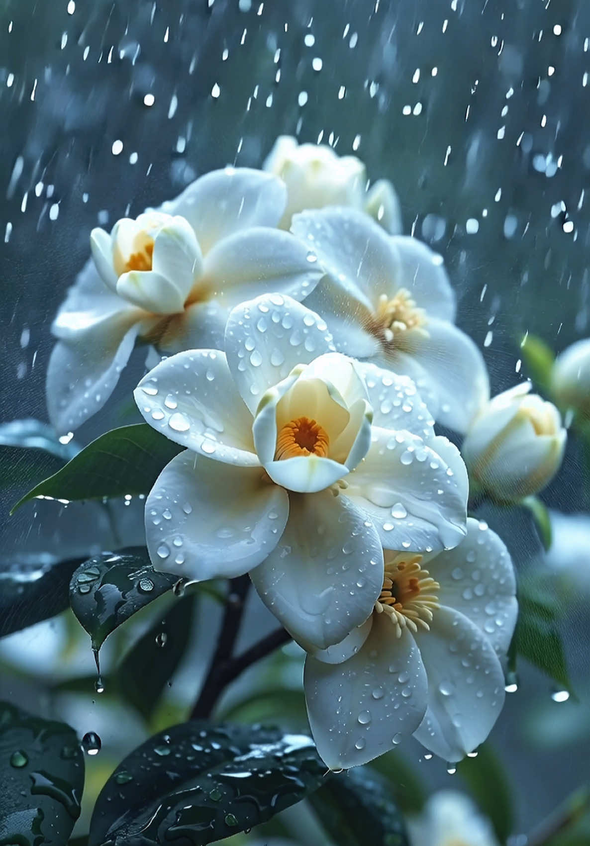 🤍✨Beautiful White Gardenia Flowers Blooming in the Rain 🌧️  #gardenia #nature #flowers #blooming #natureechoes729 