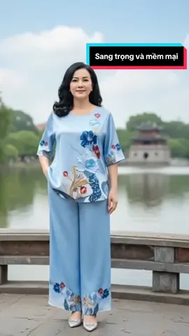 Bộ lụa trung niên in hoa sang trọng và quý phái #hoale4mua #bodotrungnien #botrungnien #quatangme #dobotrungnien 