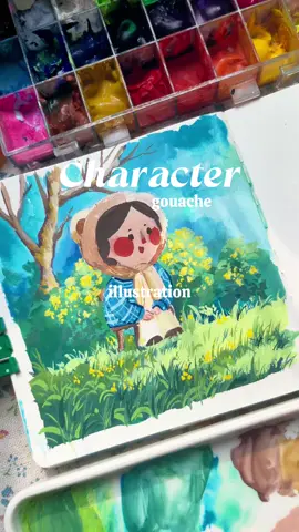 Nay vẽ có nhân vật☘️☁️ #gouache #paintwithme #painting #daily #sketchbook 