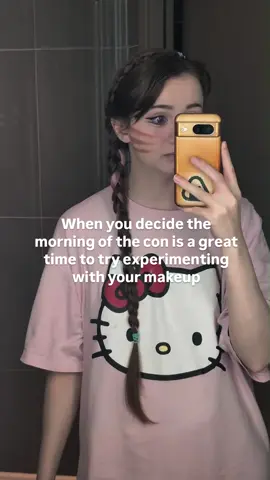 the morning of an is not the time for me to pulling these shenanigans 😩 Honestly my acne is quite bad today too 😭 Please edit my skin if you take a photo of me 😘😂😂 ❤️ 🩷 ❤️ 🩷 #cosplay #mcmcomiccon #cosplayer #cosplaygirl #cosplaymakeup @MCM Comic Con 