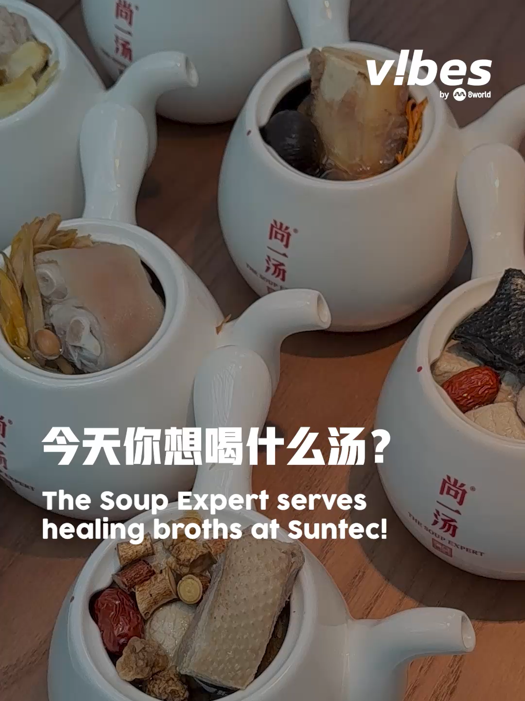 说到养生，粤式炖汤一直是华人饮食文化中的瑰宝。在快节奏的都市生活中，一盅真材实料、温润滋补的炖汤愈发显得珍贵。如今，深耕粤式炖汤18年的上海品牌“尚一汤”（The Soup Expert）首次踏出海外，在新加坡新达城开幕。在这里，你不仅能品尝到以独特精粹技艺慢炖4小时的养生汤品，更能体验用精致“茶壶”奉汤的仪式感，单人汤品价格从$9.90起。 #vibesby8world #foodvibes #thesoupexpert #soupinapot #healingfood #soupforthesoul #sgfoodie #sgfoods