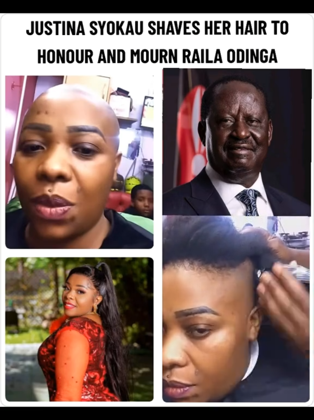Popular singer and artist Justina Syokau shaves her hair to honour and mourn Raila Odinga #fypシ゚ #kenya #kenyantiktok🇰🇪 #nairobitiktokers #trendingvideo 