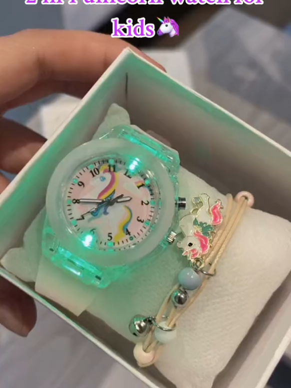 Relógio Infantil Luminoso Unicórnio De Quartzo Pulseira Gift No Box#relogio #relogioinfantil 