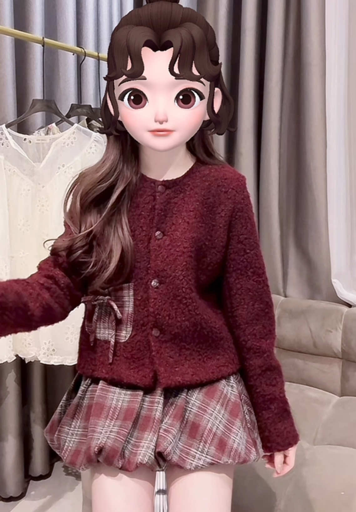 Sét Áo Len Đỏ Váy Bí Phồng Caro #setdoxinh #setvaylen #aolendo #vaybiphong #xuhuong 