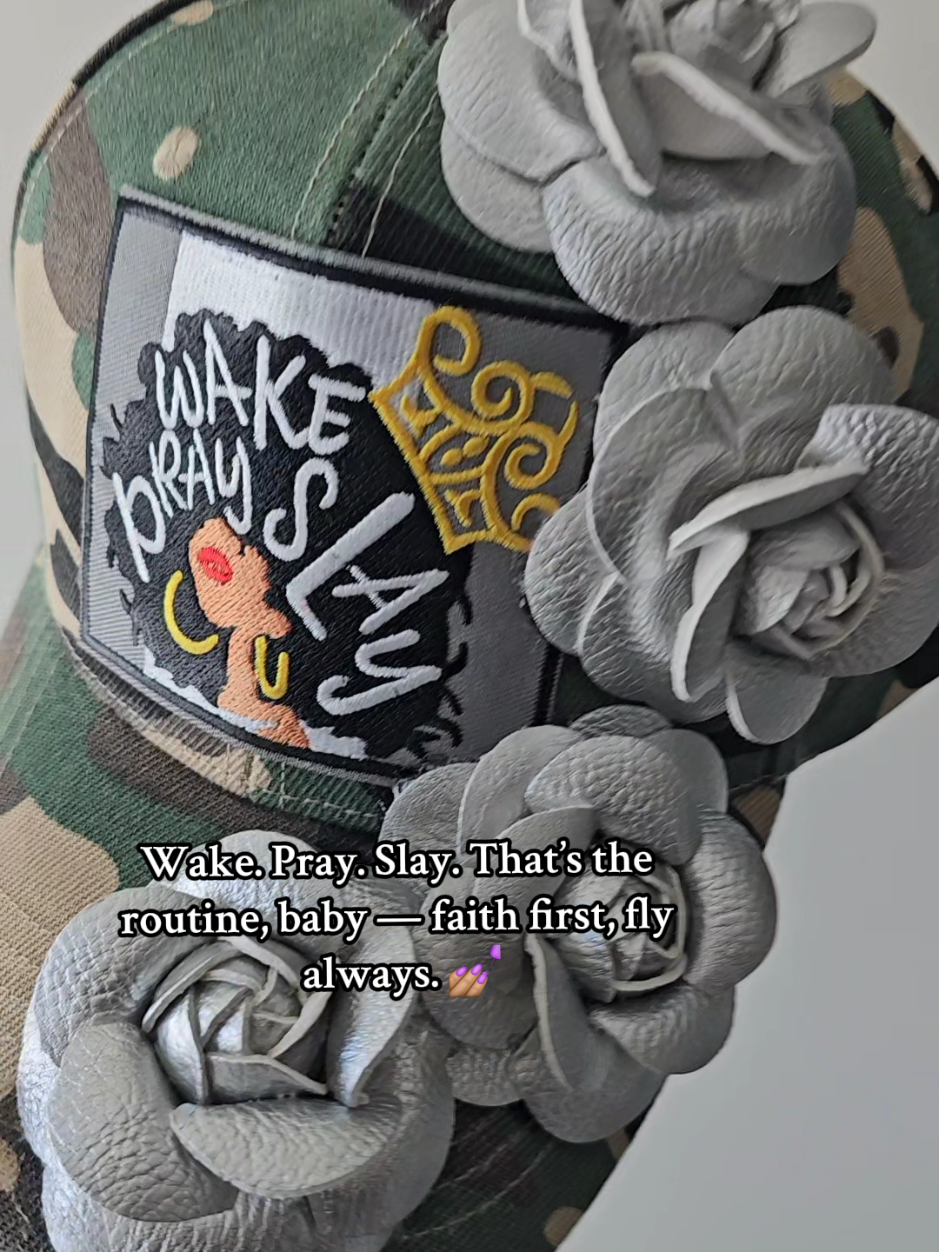 This Wake Pray Slay Flower Camouflage Baseball Cap hits different. Floral details, camo base, and a whole lotta attitude. 💚 Big-head and loc-girl friendly, so you can throw it on and still look dope while you handle your day. Faith, fashion, and fly energy all in one cap — that’s how we do it over here. Wake Pray Slay Baseball Cap Wake Pray Slay Hat Flower Camouflage Baseball Cap Floral Camo Baseball Cap Faith Based Hats for Women Christian Baseball Cap Camo Cap for Women Statement Baseball Cap Caps for Women with Locs Big Head Friendly Caps Dope Custom Caps Faith and Fashion Accessories
