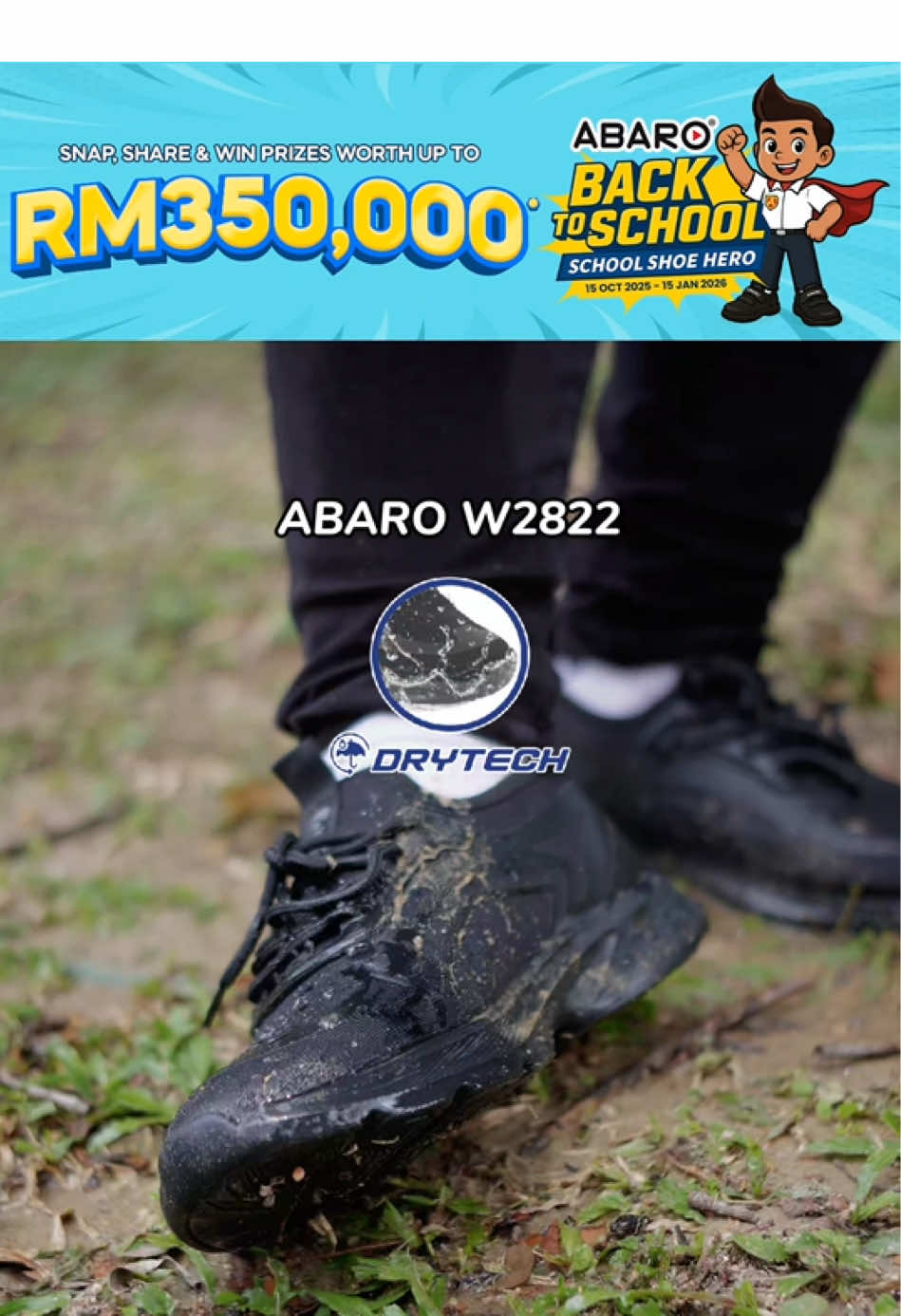 ✨ nak basuh pun mudah, nak bersihkan kotoran pun mudah juga!  #abaroshoes #kasutsekolah #kasutbudak #drytech #A 