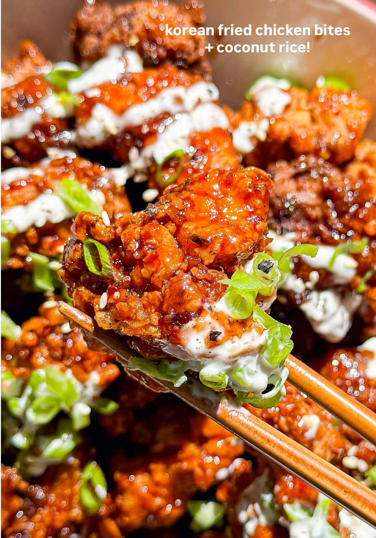 An elite comfort food: Korean fried chicken bites + coconut rice 🐓  recipes are on my blog at abrightmoment.com #fallrecipes #comfortfoods #comfortfoodrecipes #easydinners #DinnerIdeas   