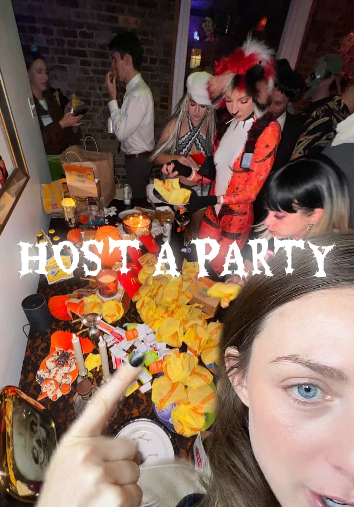 Set a vibe, always provide food and fun treats, encourage people to BYOB but still have a stocked bar, give people content/photo moments, enjoy your own party, surprise and delight, lighting really helps set a tone, optimize every year! Hosting is a muscle  #halloweenpartyideas #hosting #hostingtips 