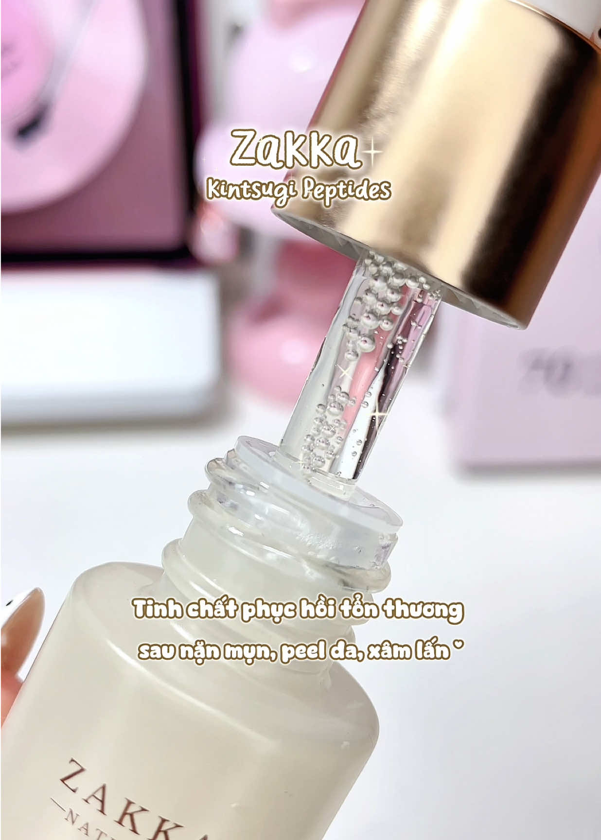 Sau nặn lụn, peel da, laser, lăn kim hay treatment da sẽ tổn thương & mất nước, tham khảo thử ẻm serum phục hồi này của Zakka nhen✨ #serumkintsugizakka #serumzakka #serumphuchoizakka #skincare #serumpeptide 