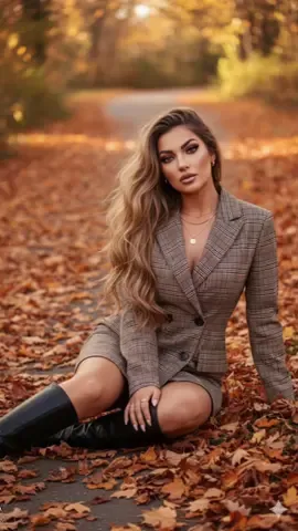 Gemini Ai Photo Prompt - IA Imagen Gemini:  Using the photo provided above as a reference, create an inviting autumn scene featuring a beautiful young woman with very long, dirty blonde hair, styled (you choose the style) and flowing naturally. Please style her hair that compliments the aesthetics of this vibe. She is wearing a designer, brown multi plaid, Dolly Blazer dress. She has on black knee high boots. She is sitting casually on the edge of a paved road or path, which is generously covered with vibrant orange and brown fallen autumn leaves. The background is filled with blurred autumn trees boasting warm-colored foliage under soft, natural lighting, enhancing the serene and cozy fall atmosphere. She is wearing jewelry that match the aesthetic. Her makeup is glamorous. A mix of Black&Brown Smokey eye. Eyeliner. Lashes. Contour. Blush. Lips are plump wearing a light brown lipgloss outlined by a darker brown lip liner and topped with clear lip gloss. Manicured long nails. Her expression is seductive, confident, alluring. She is unapologetically beautiful captivating her audience with her eyes. Please do not change the facial features of the woman provided in the photo. the photo provided above as a reference, create an inviting autumn scene featuring a beautiful young woman with very long, dirty blonde hair, styled (you choose the style) and flowing naturally. Please style her hair that compliments the aesthetics of this vibe. She is wearing a designer, brown multi plaid, Dolly Blazer dress. She has on black knee high boots. She is sitting casually on the edge of a paved road or path, which is generously covered with vibrant orange and brown fallen autumn leaves. The background is filled with blurred autumn trees boasting warm-colored foliage under soft, natural lighting, enhancing the serene and cozy fall atmosphere. She is wearing jewelry that match the aesthetic. Her makeup is glamorous. A mix of Black&Brown Smokey eye. Eyeliner. Lashes. Contour. Blush. Lips are plump wearing a light brown lipgloss outlined by a darker brown lip liner and topped with clear lip gloss. Manicured long nails. Her expression is seductive, confident, alluring. She is unapologetically beautiful captivating her audience with her eyes. Please do not change the facial features of the woman provided in the photo. #aiprompt #ai #gemini #geminiprompt #aitrend 
