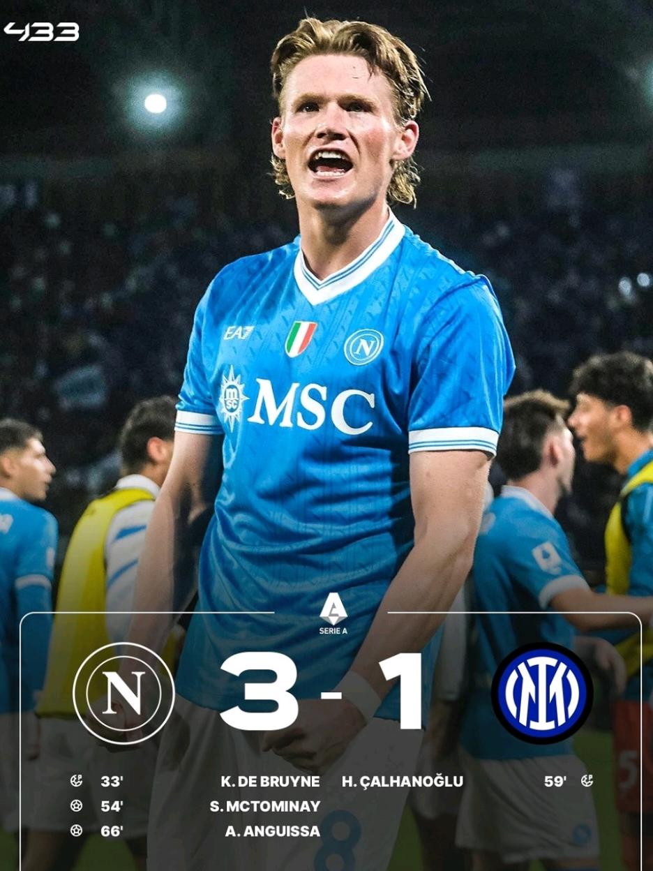 FT: NAPOLI 3-1 INTER MILAN 🥶 Berhasil Hajar Intermilan dengan skor telak 3-1, Napoli kembali ke puncak klasemen Serie-A, Kemenangan itu harus dibayar dengan cederanya Kevin de Bruyne. #napoli #intermilan #serieA #kevindebruyne #mctominay 