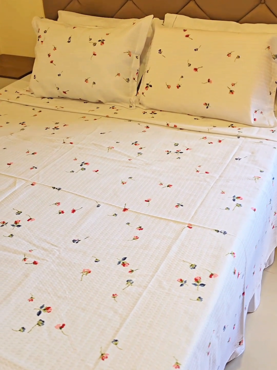 Kit 6 Peças Cobre leito + Jogo de lençol 100% Algodão Percal 180 fios Tecido Piquet e Ponto palito