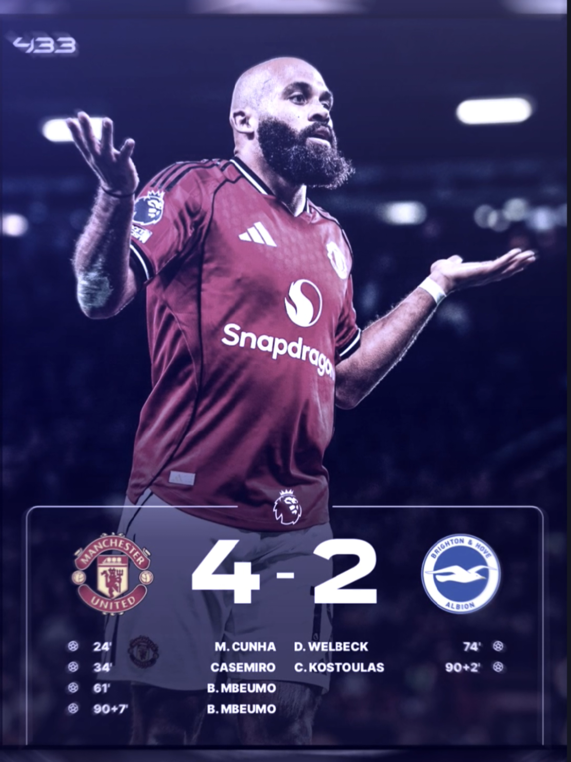 📌 Full time Man United vs Brighton (4-2), Arsenal mau turun sendiri/diturunin🤭 . . #manchesterunited #brighton #ggmu🔴 #fyp #lwnftbll 