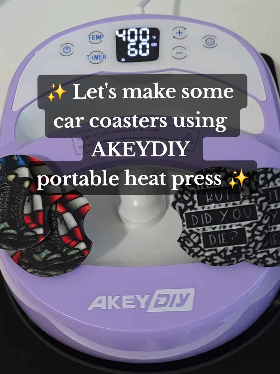 Made some sublimated car coasters with my new @AKEYDIY @AKEYDIY Store portable heat press for the first time! Click the orange cart to grab yours 😉 #akeydiy #carcoasters #heatpress #heatpressmachine #sublimationprinting 