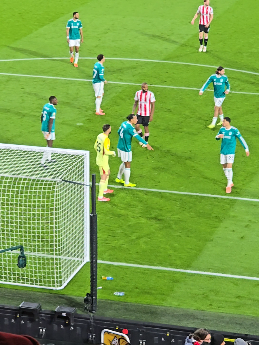 You can literally see Van Dijk warning them… so who’s at fault? 😳 #liverpoolfc #vandijk #football #brentfordfc #brentfordvsliverpool 