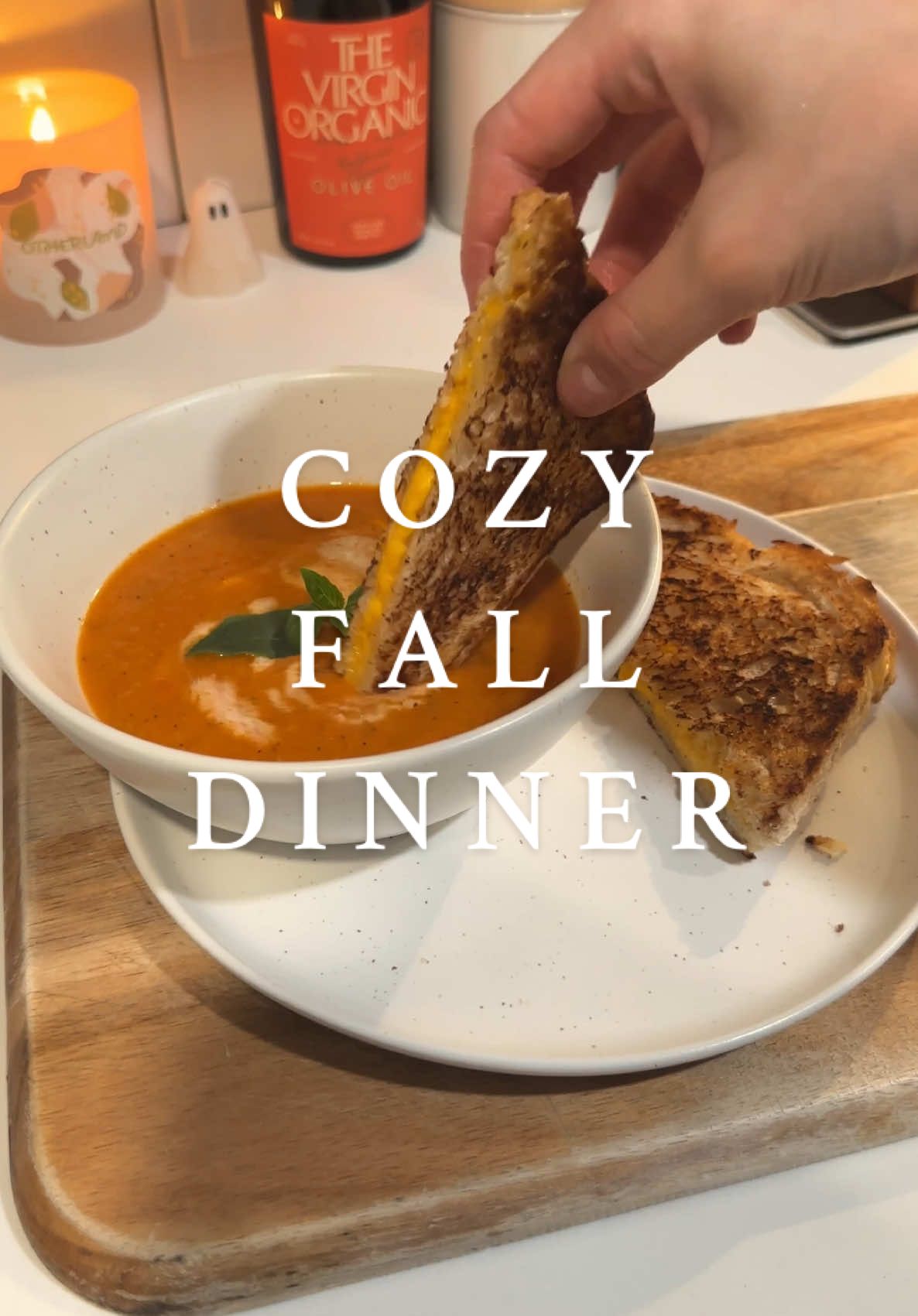 making a roasted tomato soup with grilled cheese for a cozy fall dinner 🍅🕯️🍂 #EasyRecipe #fallrecipes #soupseason #cozyathome #tomatosoup #grilledcheese #cookwithme #asmrsounds #asmr #simplerecipe #FoodTok #sanfrancisco @All-Clad @Caraway Home @Kettle & Fire Shop @Otherland @Material Kitchen @Beautiful By Drew 