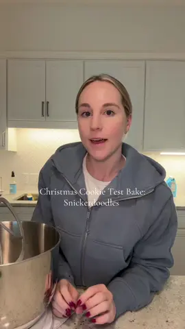 Snickerdoodles: 2 sticks unsalted butter 1 1/3 cups granulated sugar 1/3 cup brown sugar 2 eggs 2 tsp vanilla 3 1/4 cups all purpose flour 1 tsp baking soda  3/4 tsp salt 1 1/2 tsp cream of tartar For Rolling: 1/3 cup granulated sugar 1 1/2 tsp cinnamon #christmascookies #christmas #baking #christmasbaking #cookies 