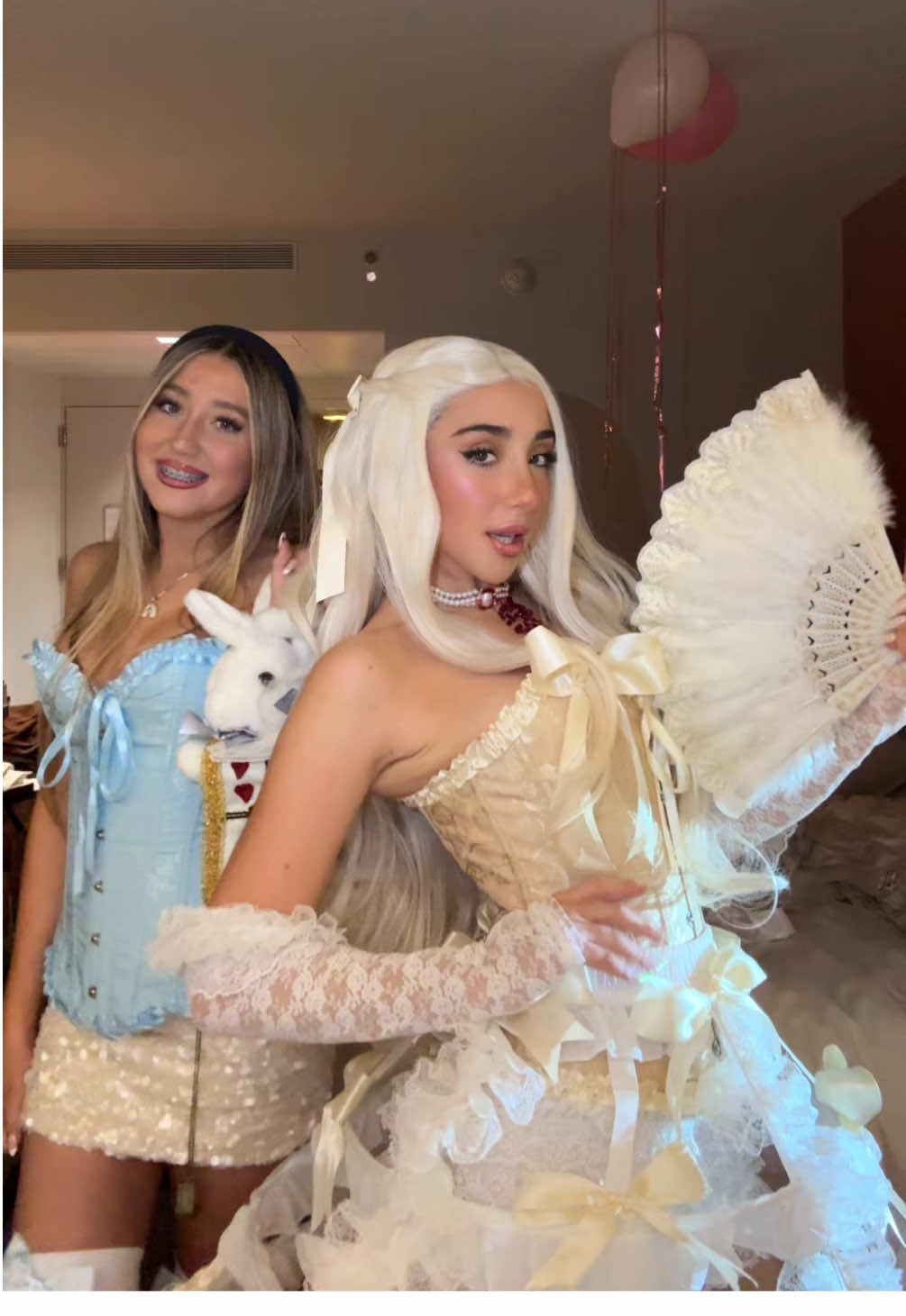 My bestie for estie @ayiah soufi 💗🪩 #halloweencostume #halloween #marieantoinette #alice #glowhouseparty #newyork #glowhouse #giannashalloweenparty #sisters #costumeideas 