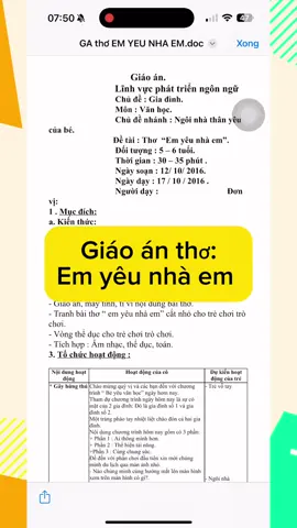 Gửi tặng các cô giáo án thơ: Em yêu nhà em 5-6 tuổi ạ. #giaovienmamnon #giaoan #giaoanmamnon 