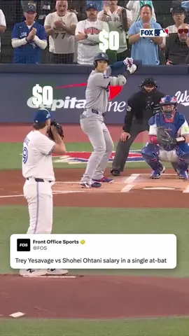 Shohei Ohtani makes 800x in salary than what Blue Jays rookie Trey Yesavage makes.  Here’s how much each of them made when Yesavage struck out Ohtani in game 1 of the World Series. (Via @MLBonFOX) #ohtani #MLB #WorldSeries #sportsmoney 
