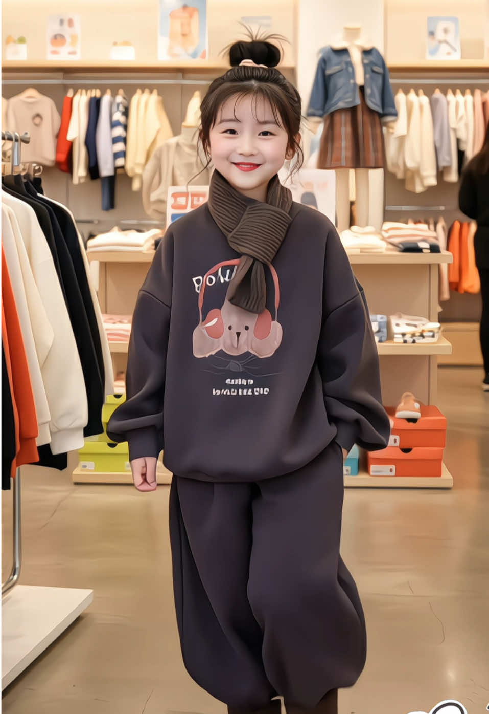 Bộ Nỉ Thời Trang Bé Gái in Hình Cún Đeo Tai Nghe Màu Nâu & Be Thiết Kế Đáng Yêu Cho Bé Gái size 14–44Kg #thoitrangtreem #bothudongchobe #setxinhchobe #bodaitaychobe #bothudongbegai 