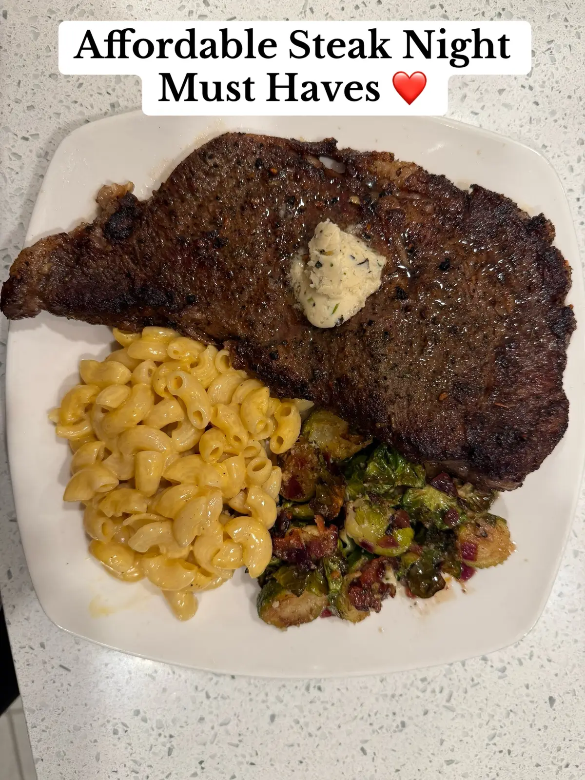 Reverse Searing a Steak is a game changer! Mac and Cheese was the quick version because we’re hungry 😋  @Kinder's Flavors is all the seasoning needed! @H-E-B has the best ingredients! We purchased everything tonight!  #steaknightathome #dateideas #recessionmeals #fyp #heb 