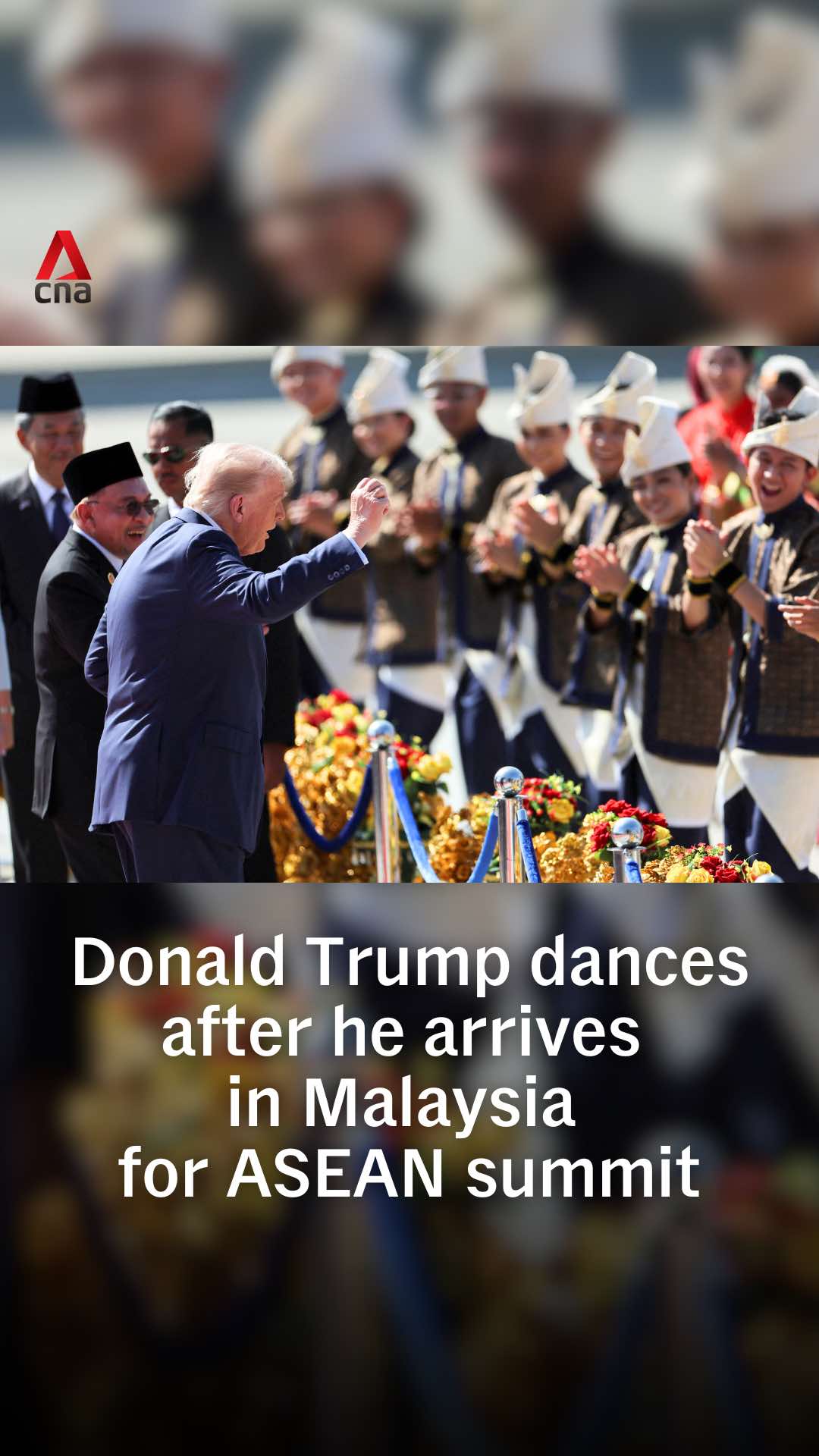 US President Donald Trump danced to music at the welcome ceremony for him on the tarmac as he arrived in Kuala Lumpur, Malaysia, as it hosts the ASEAN summit. Mr Trump was received by Malaysian Prime Minister Anwar Ibrahim. The US president is set to witness the signing of a peace deal between Thailand and Cambodia at the summit. #usnews #malaysianews #malaysia #ASEAN #trump (Thumbnail photo: AFP)